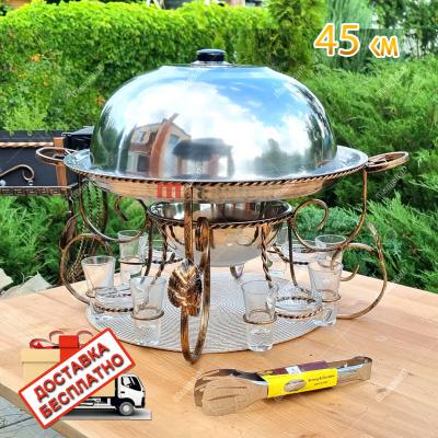 Садж 45см с соусницами рюмками и щипцами